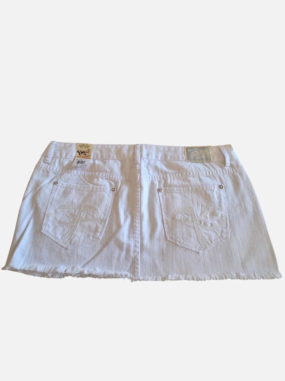 VTG Y2K Deadstock Chip & Pepper Kensington White Denim Mini Skirt Frayed Hem 13